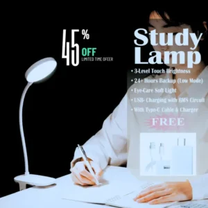 Rechargeable study desk lamp with 3-level touch brightness and USB charging – ideal for students