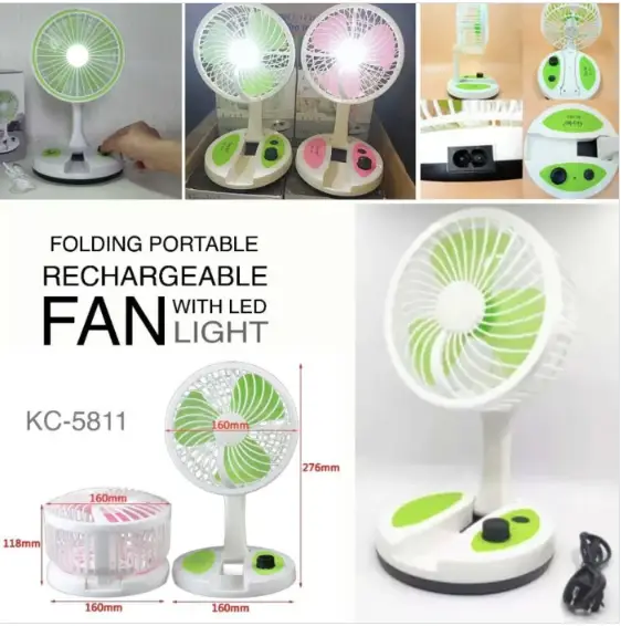 Gcy KB KC-5811 Rechargeable Folding Fan with LED Light & High-Performance Battery - Image 2