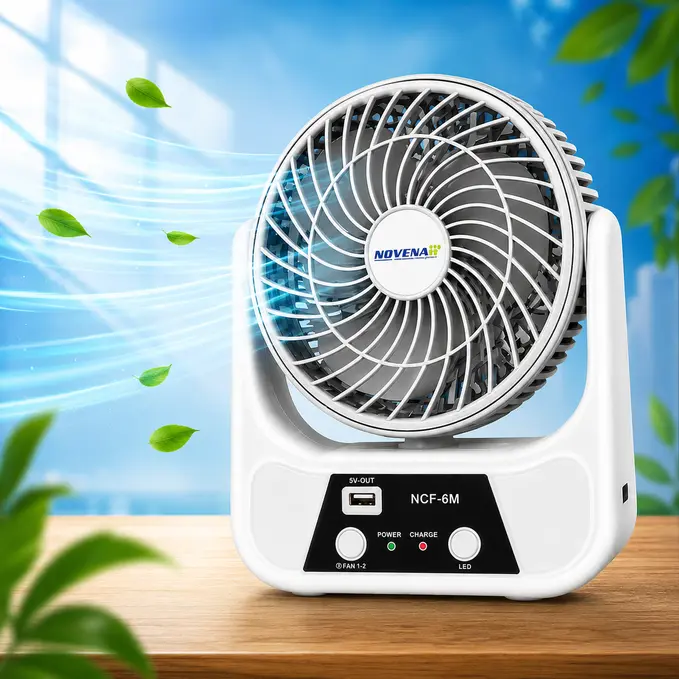 Novena NCF-6M 3-in-1 USB Rechargeable Mini Fan with LED Light & Power Bank - Image 2